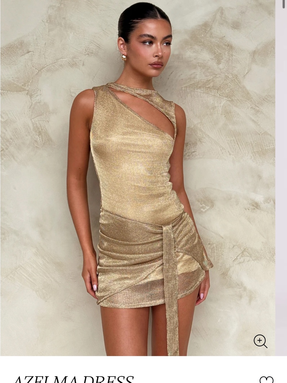 Tiger Mist Gold Metallic Azelma One-Shoulder Mini Dress